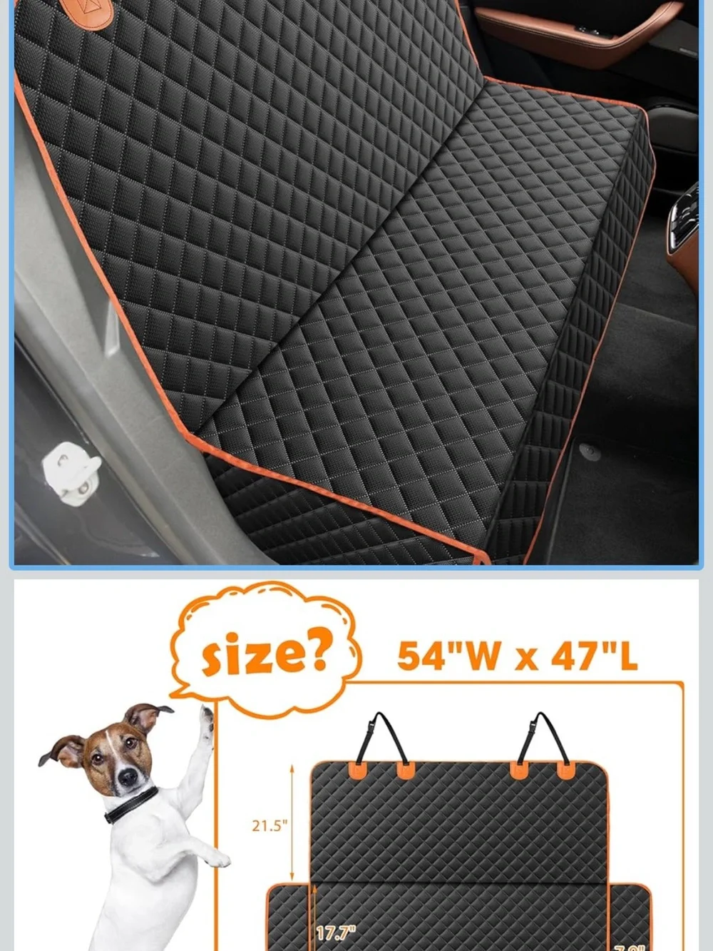 Dog Seat Waterproof Protector Cover with Orange Trim